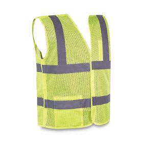 5-Point Break Away Mesh Fabric with 2" Silver Stripes, Hook-and-Loop Closures, Fluorescent Lime Green, Size L