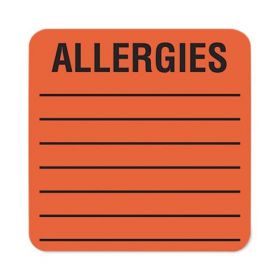 Abbies Allergy Labels, Fluorescent Red, 2" x 2" Square