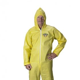 Coverall, Attached, Hood, Boots, Yellow, Size 2XL