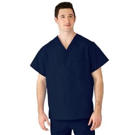AngelStat Unisex Reversible V-Neck Scrub Top with 2 Pockets, Navy, Size L, Angelica Color Code