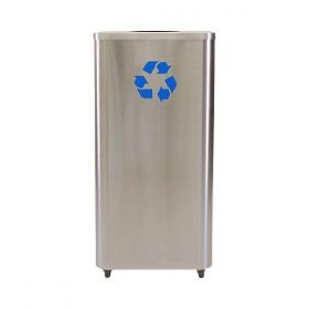 Stainless-Steel Rectangular Recycling Receptacle with Wheels, 24 gal.