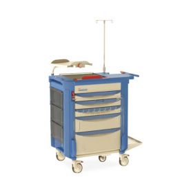 Lifeline Emergency Cart with 3 3", 1 6" and 1 9" Drawer, Top Cavity Tray, 3" and 6" Divider Trays, 3 Locking Side Bins, Glove Box Holder, Cord Manager, Suction Pump Shelf and