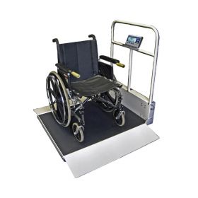 Extra Deep Digital Folding Wheelchair Scale with Handrail, Dual Ramps that Fold Up, Motion Lock Technology, Display Shows Weight, Height, and BMI, D-Cell Batteries Required (Included) Provide 100, 000+ Weighings