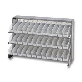 Clear-View Economy 4" Shelf Bin Sloped Shelving System, 3 Shelves Bench Rack, 36 QSB100CL (11-5/8"L x 2-3/4"W x 4"H) Clear Bins