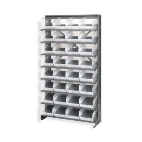 Clear-View STORE-MORE 6" Shelf Bin Sloped Steel Shelving System, 12"L x 36"W x 63-1/2"H, Single Sided 8 Shelves Rack, 32 QSB207CL (11-5/8"L x 8-3/8"W x 6"H) Clear Bins