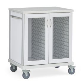 Roam 2 Counter-Height Supply Cart with Glass Doors and Center Column, White, 40.75" W x 28.75" D x 44.25" H