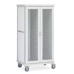 Roam 2 Supply Cart with Glass Doors and Center Column, White, 40.75" W x 28.75" D x 75.25" H