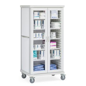 Roam 2 Cart with Glass Doors and 5 Shelves, White, 40.75" W x 28.75" D x 75.25" H