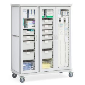 Roam 3 3-Cue Catheter and Supply Cart with Glass Doors, White, 60.25" W x 28.75" D x 75.25" H