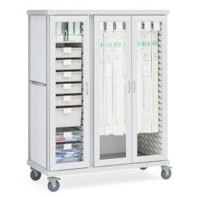 Roam 3 7-Cue Catheter and Supply Cart with Glass Doors, White, 60.25" W x 28.75" D x 75.25" H