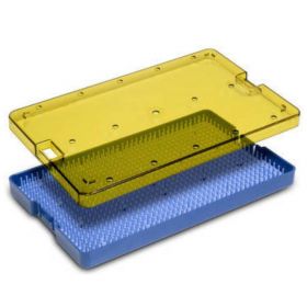 10" x 6" x 1.5" Single Level Plastic Sterilization Tray with Mat and Lid