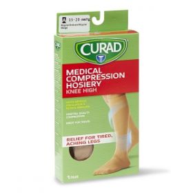 CURAD Knee-High Compression Hosiery with 15-20 mmHg, Tan, Size D, Regular Length