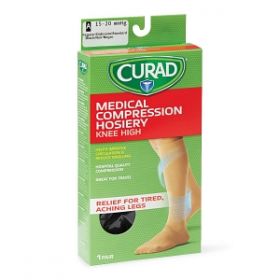 CURAD Knee-High Compression Hosiery with 15-20 mmHg, Black, Size A, Regular Length
