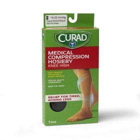 CURAD Knee-High Compression Hosiery with 15-20 mmHg, Black, Size B, Regular Length