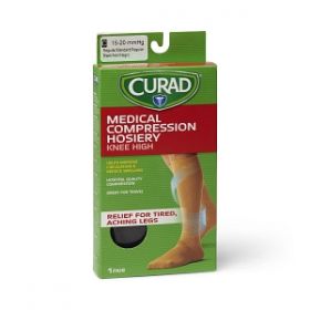 CURAD Knee-High Compression Hosiery with 15-20 mmHg, Black, Size C, Regular Length