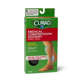 CURAD Knee-High Compression Hosiery with 15-20 mmHg, Black, Size D, Regular Length