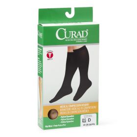 CURAD Knee-High Compression Hosiery with 20-30 mmHg, Tan, Size D, Short Length