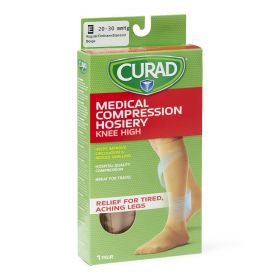 CURAD Knee-High Compression Hosiery with 20-30 mmHg, Tan, Size E, Regular Length