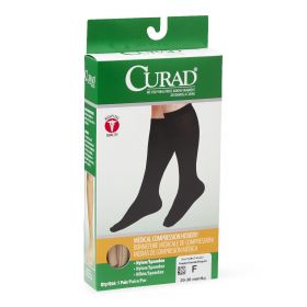 CURAD Knee-High Compression Hosiery with 20-30 mmHg, Tan, Size F, Regular Length