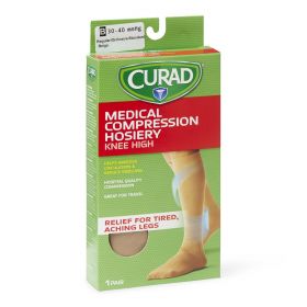 CURAD Knee-High Compression Hosiery with 30-40 mmHg, Tan, Size B, Regular Length