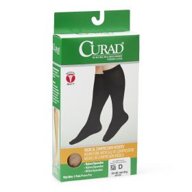 CURAD Knee-High Compression Hosiery with 30-40 mmHg, Tan, Size D, Regular Length