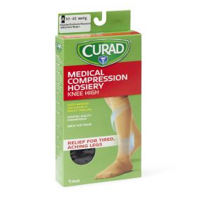 CURAD Knee-High Compression Hosiery with 30-40 mmHg, Black, Size A, Regular Length