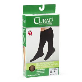 CURAD Knee-High Compression Hosiery with 8-15 mmHg, Tan, Size S, Regular Length