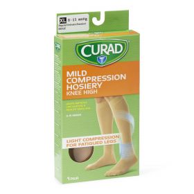 CURAD Knee-High Compression Hosiery with 8-15 mmHg, Tan, Size XL, Regular Length