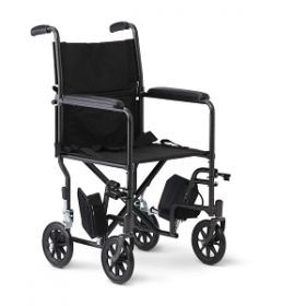 Basic Steel Transport Chair with Permanent Full-Length Arms and Swing-Away Footrests, 250 lb. Capacity, 17" Wide, Black