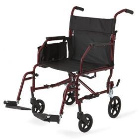 Ultralight Steel Transport Chair with Removable Wheels, Red, Knockdown