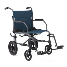 Basic Steel Transport Chair with Permanent Full-Length Arms and Swing-Away Footrests, Teal, 19" Wide