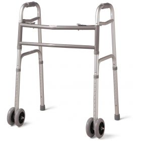 Adult Bariatric Folding Walker, 2 Button, 500 lb. Capacity, Extra Wide, 5" Wheels