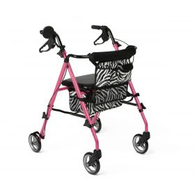 Posh Rollator with 6" Wheels, Pink with Zebra Print Bag