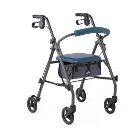 Steel Rollator with 6" Wheels and Microban-Treated Touch Points and Seat, Teal, Knockdown