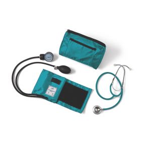 Dual-Head Stethoscope and Handheld Aneroid Sphygmomanometer Combination Kit, Adult, Teal