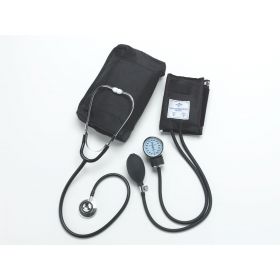 Dual-Head Stethoscope and Handheld Aneroid Sphygmomanometer Combination Kit, Adult, Black