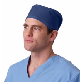 Reusable Surgical Cap, White Cloth Ties Fasten in Back, Navy, One Size Fits Most