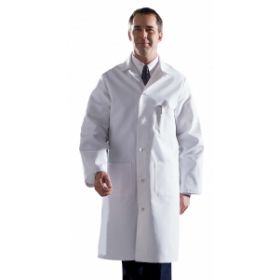 Men's Full-Length 100% Cotton Heavyweight Twill Lab Coat with Knot Buttons, White, Size 44, Tall