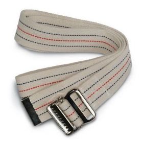 Washable Cotton Gait / Transfer Belt with Metal Buckle, 2" x 60", Beige with Stripes