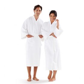 Patient Robe with Diamond Waffling and Piping, White