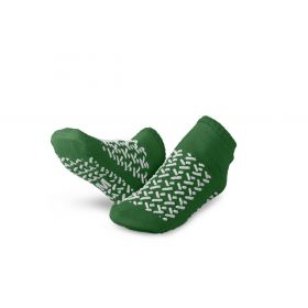 Double-Tread Patient Slippers, Terry Inside, Green, Size M
