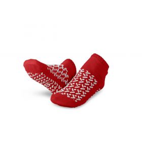 Double-Tread Patient Slippers, Terry Inside, Red, Size S
