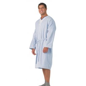 Plisse Patient Robe, Blue and White Striped, Size L