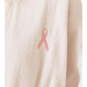 Terrycloth Robe with Embroidered Breast Cancer Awareness Pink Ribbon, White