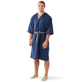 Micro-Suede Patient Robe, Navy with Gray Trim, One Size Fits Most