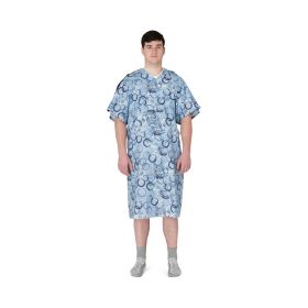 Patient IV Gown with Side Ties, Telemetry Pocket, Blue Circle Print, Size 3XL