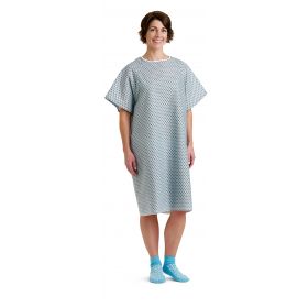 Traditional Patient Gown with Straight Back, Ties, Star Print, One Size Fits Most