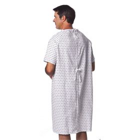 Traditional Patient Gown with Straight Back, Ties, Demure Print, One Size Fits Most