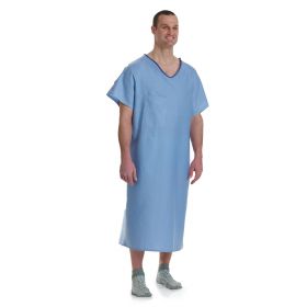 Patient IV Gown with Side Ties, Telemetry Pocket, Solid Blue, One Size Fits Most