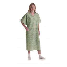 Patient IV Gown with Side Tie Closure, Pocket, Cascade Print, One Size Fits Most
